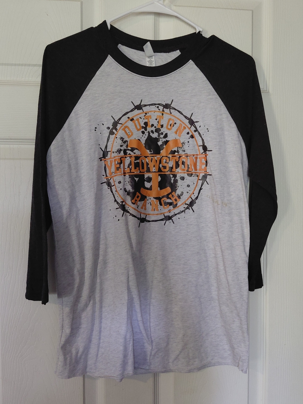 Next Level Apparel Youth Raglan Tee - Black & Light Gray with Orange Graphic